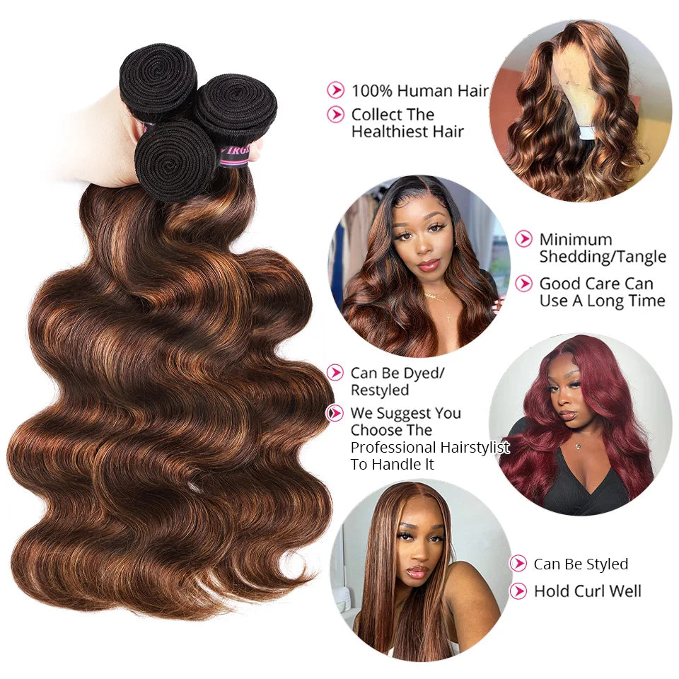 FB 30 Highlight Bundles Brazilian Body Wave 100% Human Hair Bundles 1B 4 30 Ombre Remy Human Hair Wavy Virgin Hair Extentions