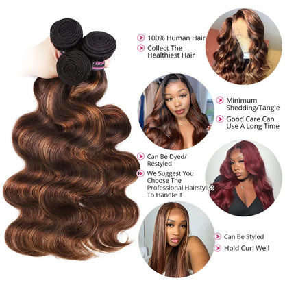 FB 30 Highlight Bundles Brazilian Body Wave 100% Human Hair Bundles 1B 4 30 Ombre Remy Human Hair Wavy Virgin Hair Extentions