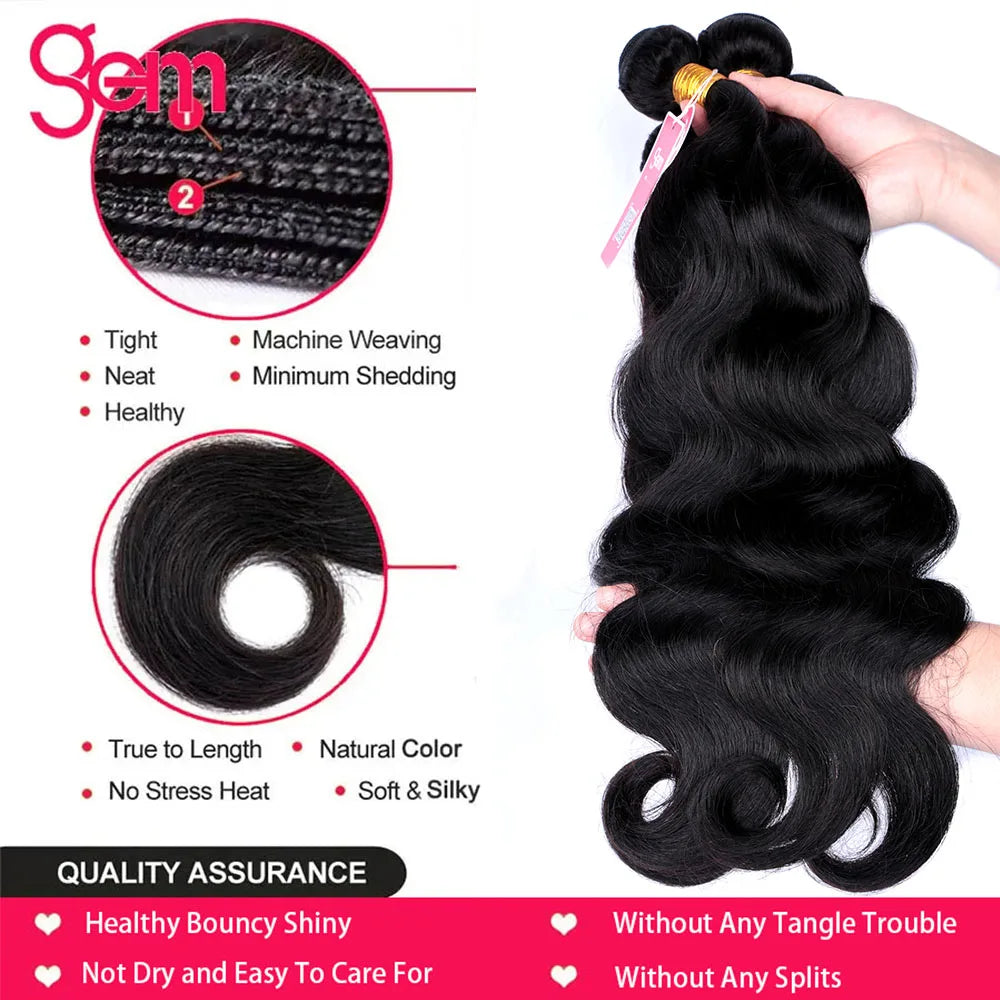 Body Wave Bundles Human Hair 1/3/4 Bundles 100% Human Hair Natural Black Color Brazilian Virgin Weave Bundles Hair Extensions