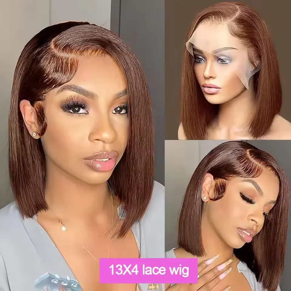 Straight Bob Wig Human Hair Color #4 Chocolate Brown HD Lace Front Wig 13x4 Lace Front Wigs Human Hair Pre Plucked 200% Density