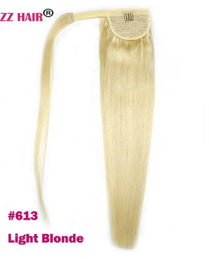 ZZHAIR 100% Human Hair Extensions 16"-26" Magic Wrap Around Ponytail 140g Clip In  Machine Made Remy Horsetail Stragiht