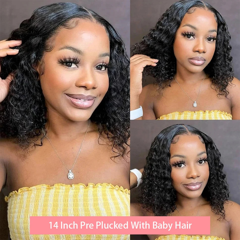 Curly Short Bob Wig Human Hair Deep Wave Glueless Wear And Go 13X6 Hd Lace Front Water Curls Human Hair Lace Frontal Vietnamese