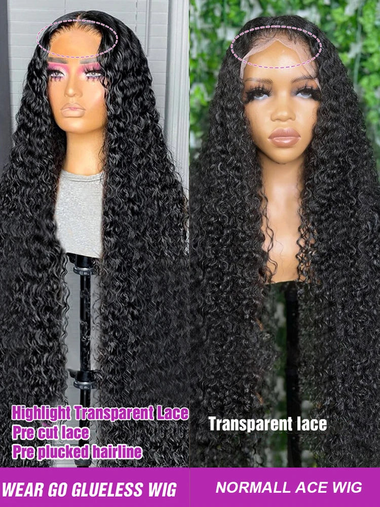 40 Inch Deep Wave Lace Frontal Wig Glueless Ready to Wear Pre Plucked Water Curly 13x4 13x6 HD Lace Front Human Hair Wigs Women