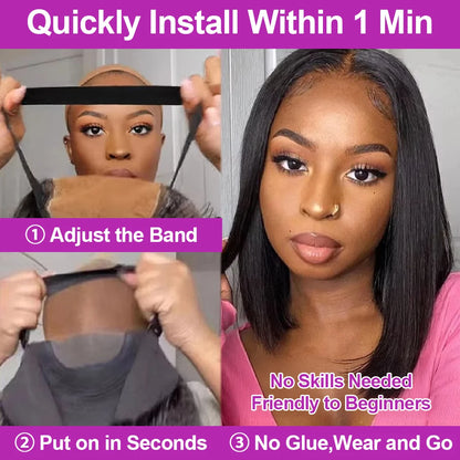 100% Human Hair Glueless Short Bob Wigs 13x6 Hd Lace Front Wig Frontal Vietnamese Multi Parting Braided Wear And Go Pre Plucked