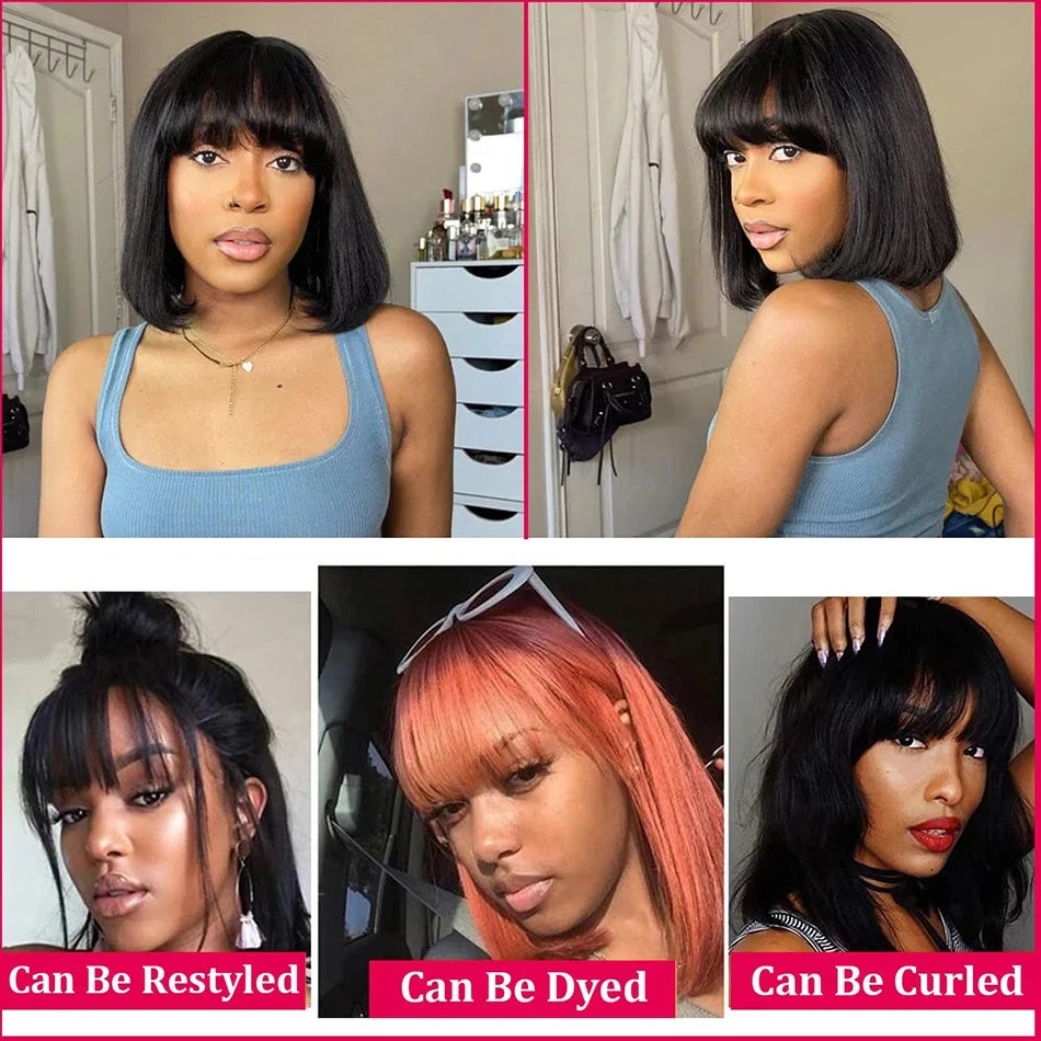 Rosslyn Bob Wig Human Hair Straight Wigs Full Machine Wig Black Wig 1b Bleached Knoted Short Human Hair Wigs Brazilian Original