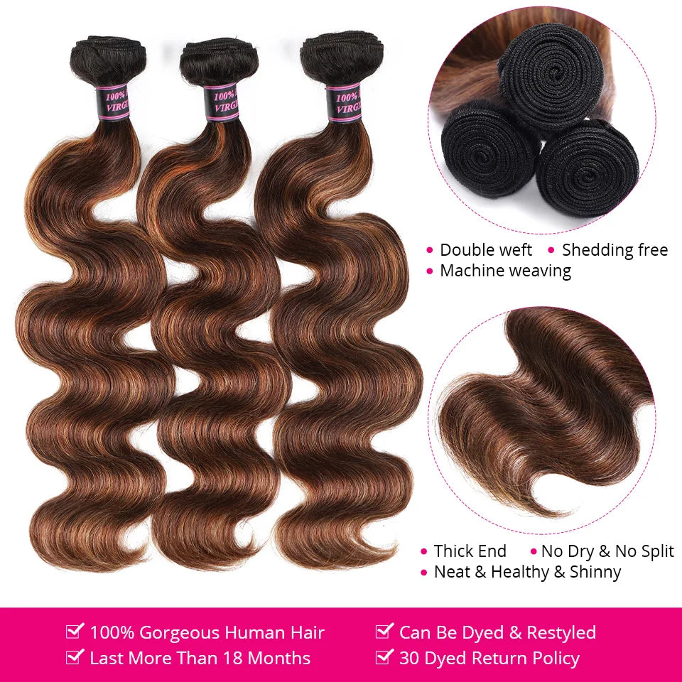 FB 30 Highlight Bundles Brazilian Body Wave 100% Human Hair Bundles 1B 4 30 Ombre Remy Human Hair Wavy Virgin Hair Extentions