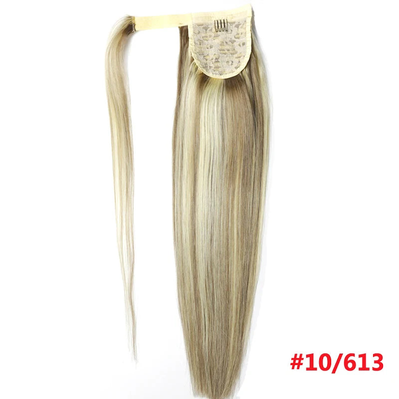 ZZHAIR 100% Human Hair Extensions 16"-26" Magic Wrap Around Ponytail 140g Clip In  Machine Made Remy Horsetail Stragiht