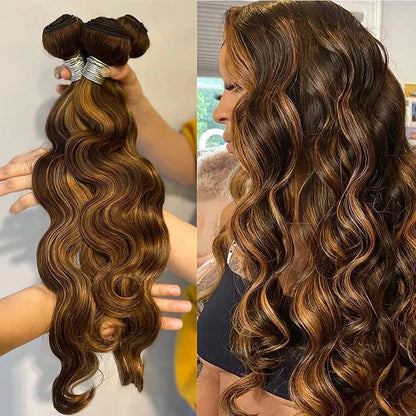 16A Highlight Ombre Bundles Human Hair Unprocessed Brazilian Colored Body Wave Raw Hair Bundles Weave Extensions Deals