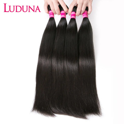 Luduna Straight Bundles Human Hair Brazilian Human Hair Bundles Remy Extensions 1/3/4 Bundle Deal Weave Double Weft Hair Weaving