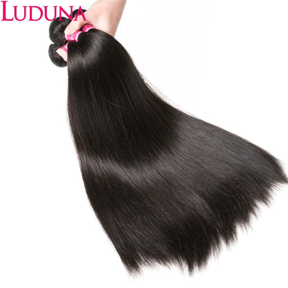 Luduna Straight Bundles Human Hair Brazilian Human Hair Bundles Remy Extensions 1/3/4 Bundle Deal Weave Double Weft Hair Weaving