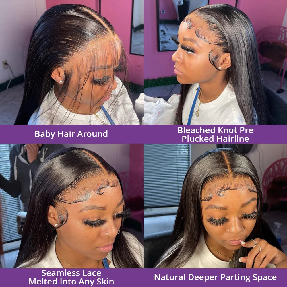 200 Density 40 Inch Bone Straight 13x4 13x6 360 Lace Front Wig Hd Transparent Lace Frontal Wig Human Hair Pre Plucked Lace Wigs
