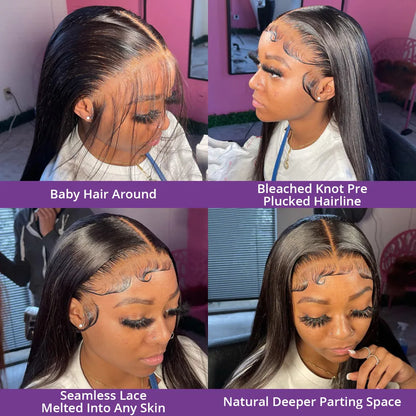 200 Density 40 Inch Bone Straight 13x4 13x6 360 Lace Front Wig Hd Transparent Lace Frontal Wig Human Hair Pre Plucked Lace Wigs
