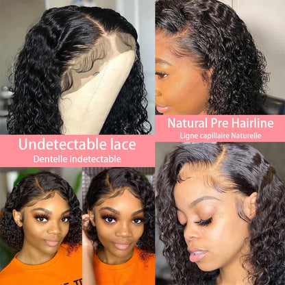 Curly Short Bob Wig Human Hair Deep Wave Glueless Wear And Go 13X6 Hd Lace Front Water Curls Human Hair Lace Frontal Vietnamese