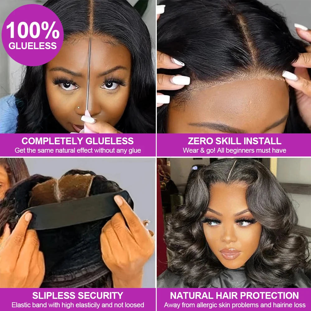 Body Wave HD Lace Frontal Wig 250% Short Bob Wig Glueless Human Hair Water Wavy 13x4 13x6 Transparent Lace Front Wigs For Women