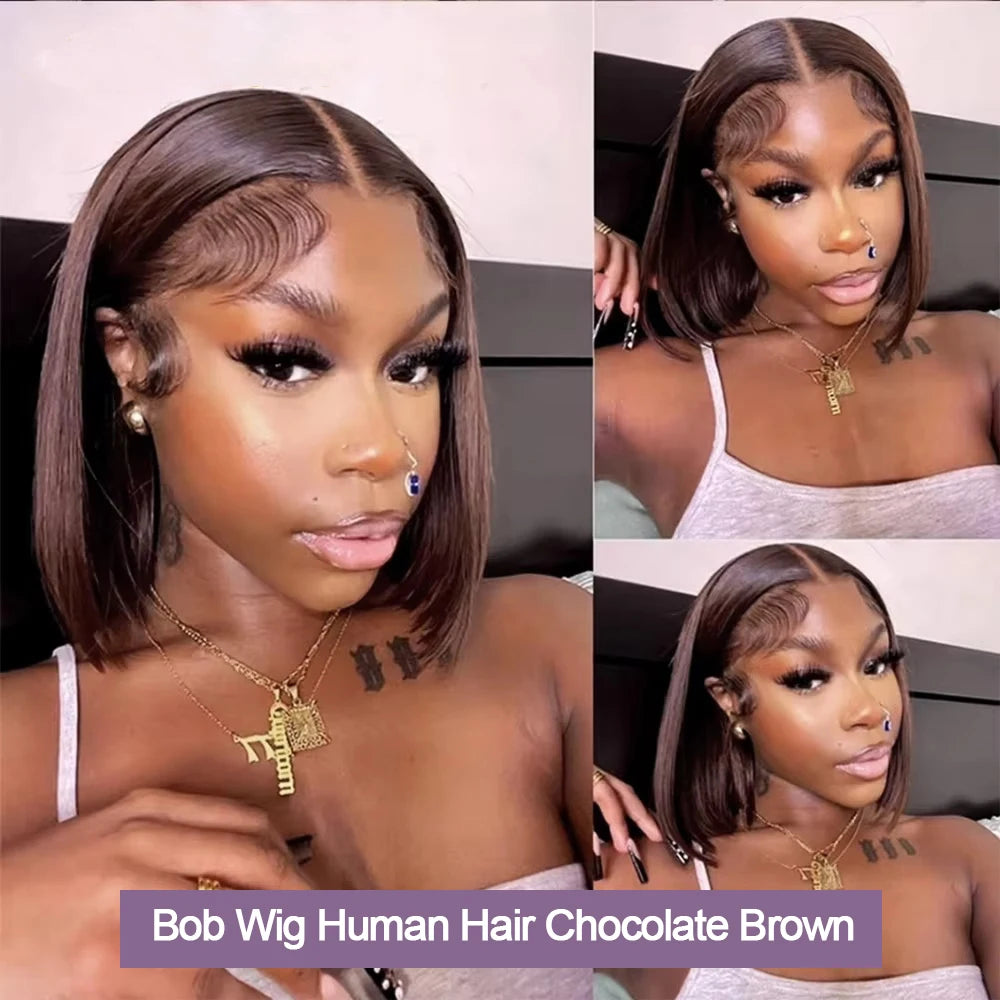 Short Human Hair Wigs Bob Wig Human Hair 100% Chocolate Brown 13X6 Hd Lace 13X4 Brown Wigs Wear And Go Glueless Human Hair Wig