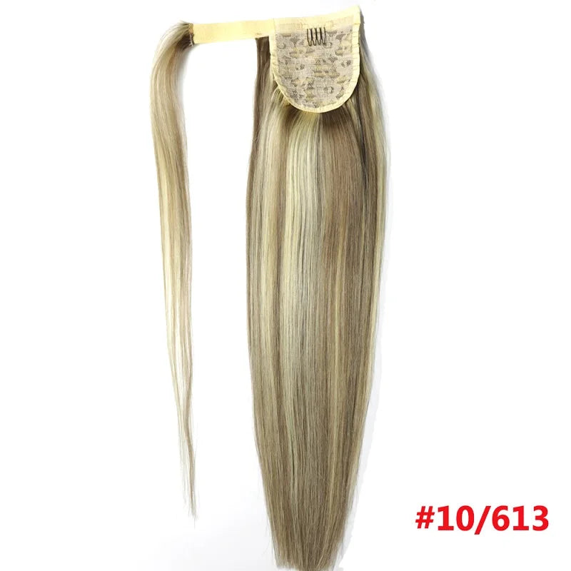 ZZHAIR 100% Human Hair Extensions 16"-26" Magic Wrap Around Ponytail 140g Clip In  Machine Made Remy Horsetail Stragiht
