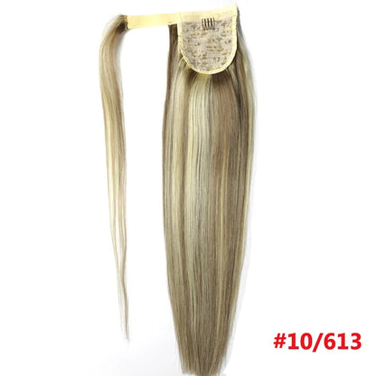 ZZHAIR 100% Human Hair Extensions 16"-26" Magic Wrap Around Ponytail 140g Clip In  Machine Made Remy Horsetail Stragiht