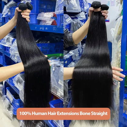 Rosabeauty 30 32 40 Inch Bundles 1 2 3 4 5 Bone Straight Brazilian Remy Human Hair Bundles Raw Extensions Tissage For Women
