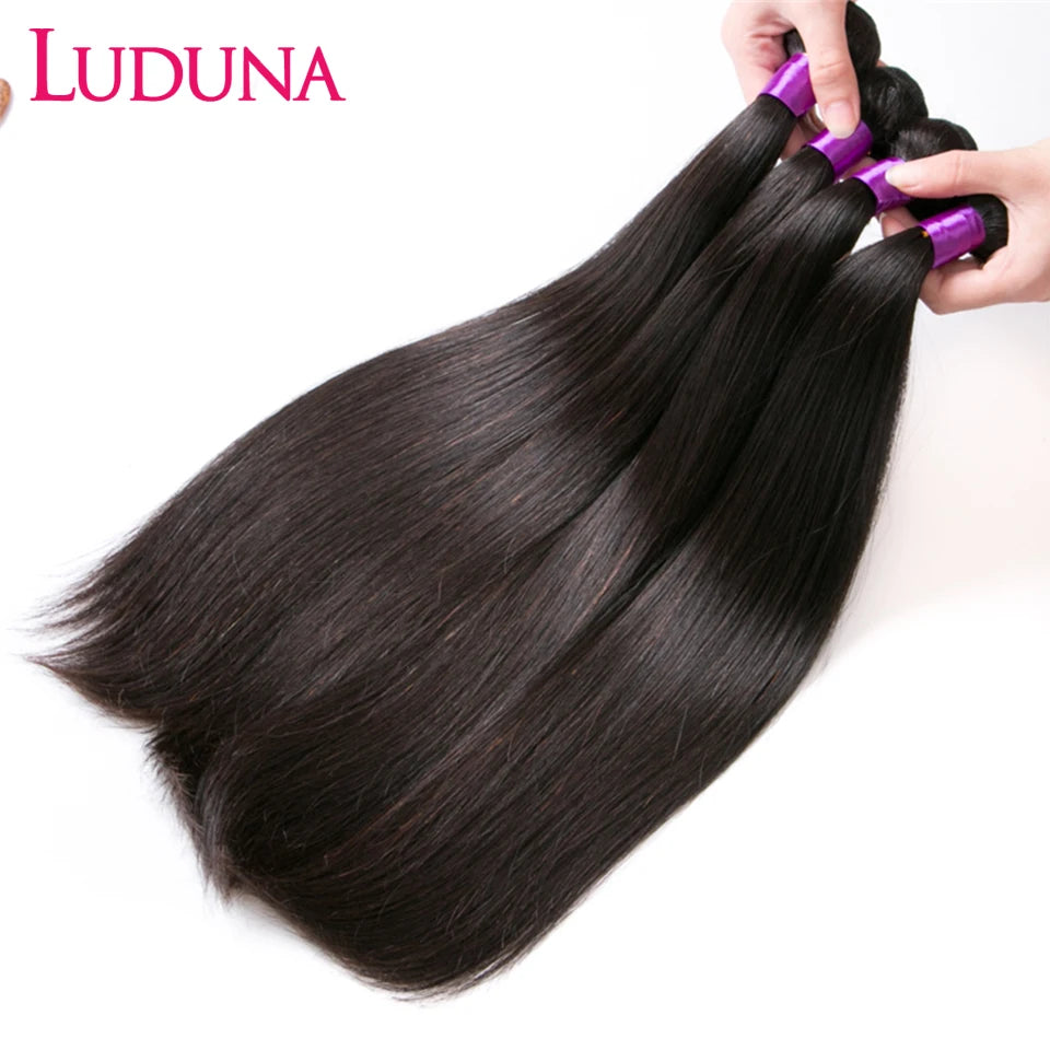 Luduna Straight Bundles Human Hair Brazilian Human Hair Bundles Remy Extensions 1/3/4 Bundle Deal Weave Double Weft Hair Weaving