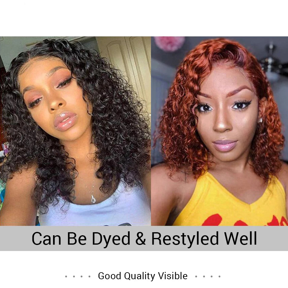 Curly Short Bob Wig Human Hair Deep Wave Glueless Wear And Go 13X6 Hd Lace Front Water Curls Human Hair Lace Frontal Vietnamese