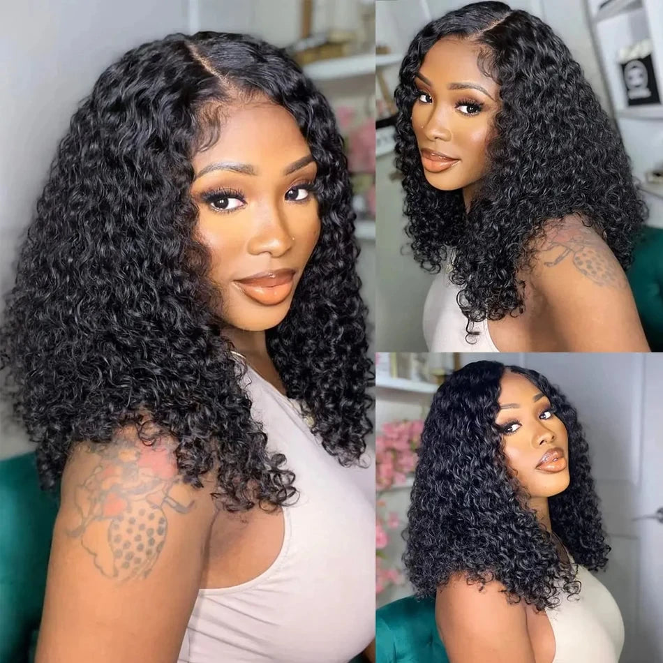 Curly Short Bob Wig Human Hair Deep Wave Glueless Wear And Go 13X6 Hd Lace Front Water Curls Human Hair Lace Frontal Vietnamese