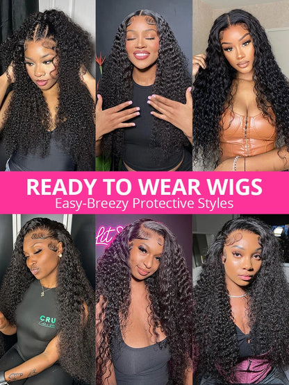 5x5 Glueless Deep Wave Ready to Wear Lace Clousure Wig Human Hair Pre Plucked 6x4 Curly Brazilian Transparent Lace Frontal Wigs