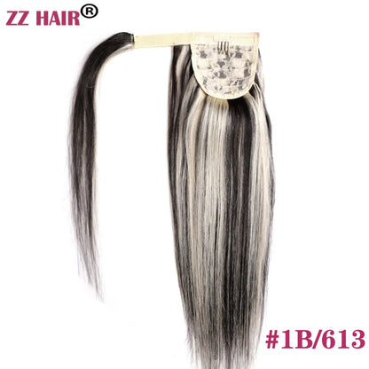 ZZHAIR 100% Human Hair Extensions 16"-26" Magic Wrap Around Ponytail 140g Clip In  Machine Made Remy Horsetail Stragiht