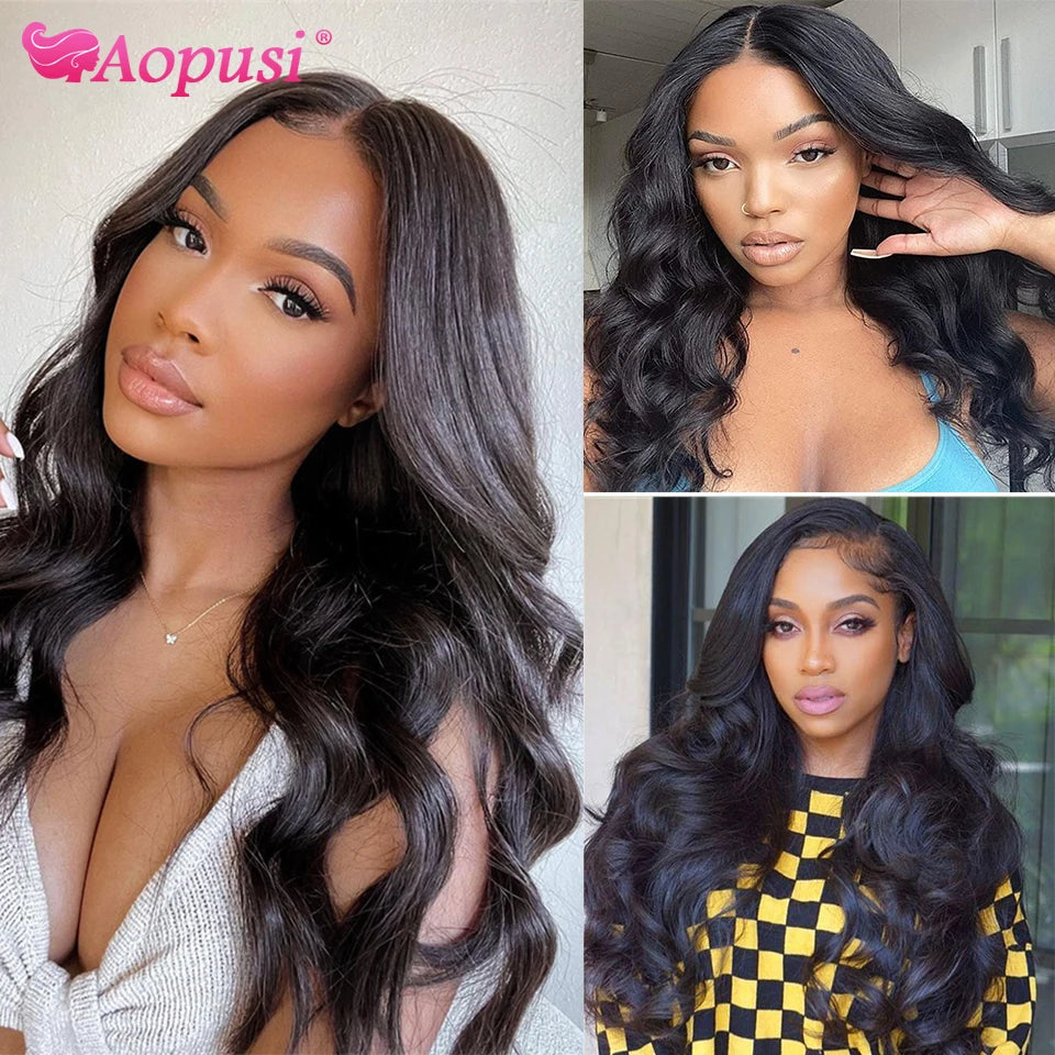 Aopusi Body Wave Bundles With Closure Brazilian Human Hair Weave Bundles With Closure Hair Extension 3/4 Bundles With Closure