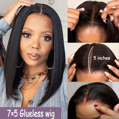 Brazilian Human Hair Bob Wigs Glueless HD Lace Front Wig No Glue Short Bone Straight Lace Frontal Wig Ready to Wear 250 Density