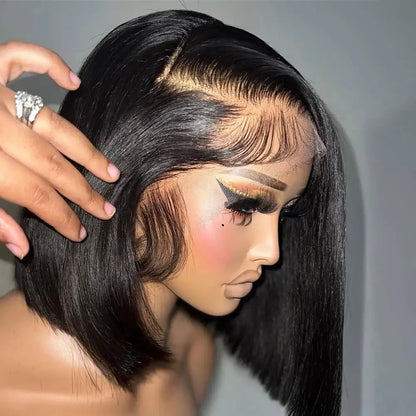 Brazilian Human Hair Bob Wigs Glueless HD Lace Front Wig No Glue Short Bone Straight Lace Frontal Wig Ready to Wear 250 Density
