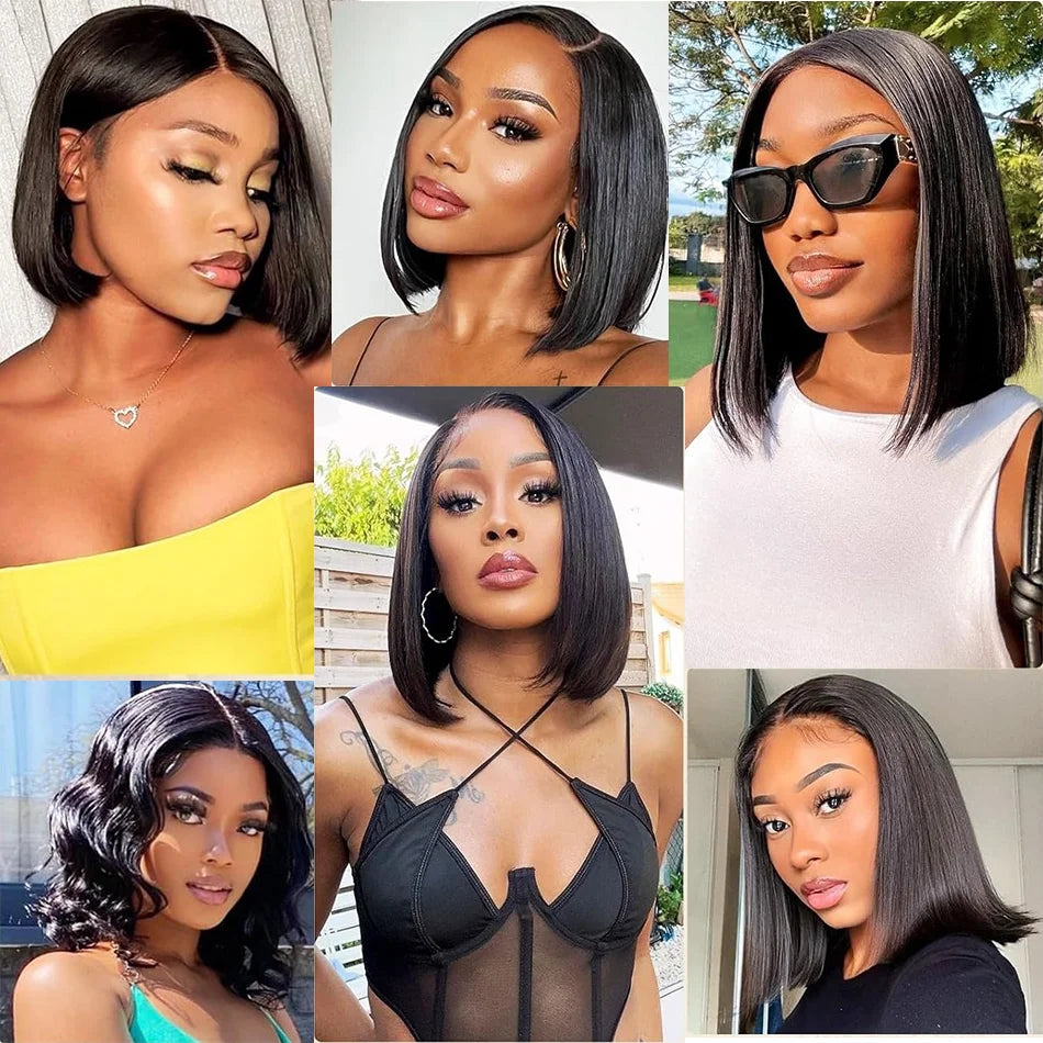 100% Human Hair Glueless Short Bob Wigs 13x6 Hd Lace Front Wig Frontal Vietnamese Multi Parting Braided Wear And Go Pre Plucked