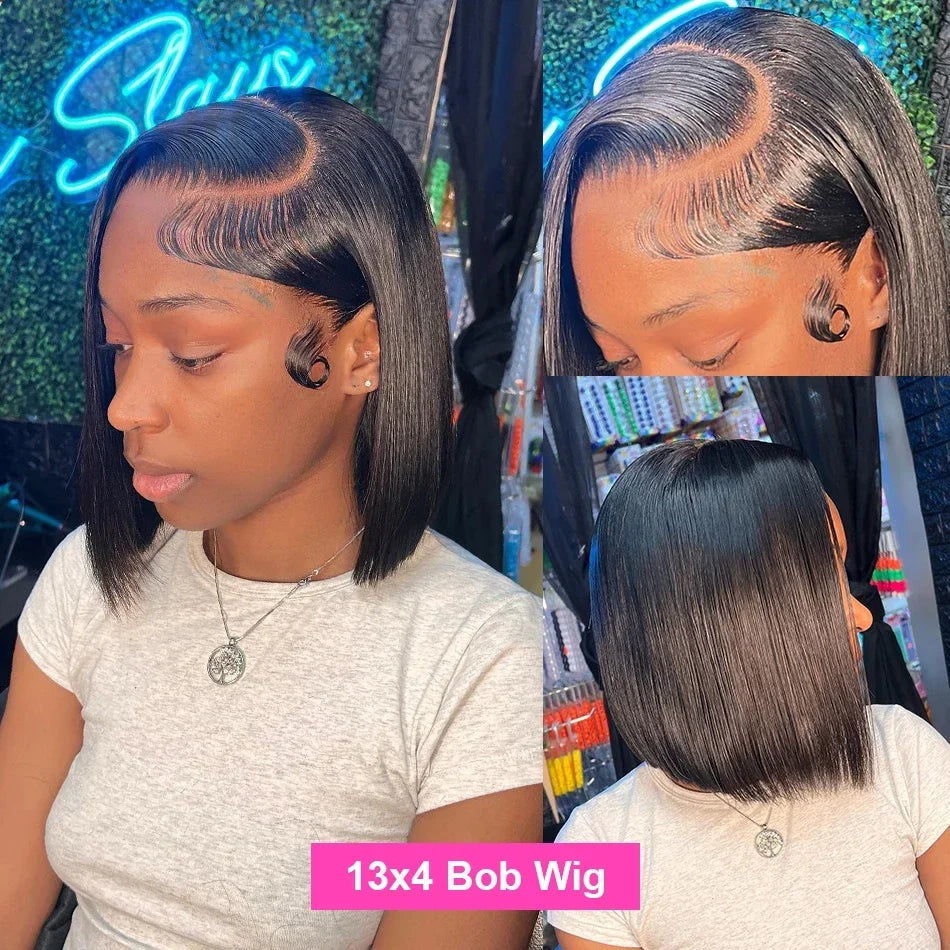 13x4 13x6 HD Bone Straight Lace Frontal Human Hair Brazilian 100% Short Bob Wig For Women 200% Straight Lace Front Bob Wigs
