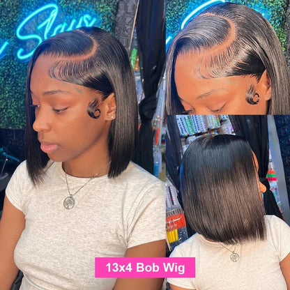 13x4 13x6 HD Bone Straight Lace Frontal Human Hair Brazilian 100% Short Bob Wig For Women 200% Straight Lace Front Bob Wigs