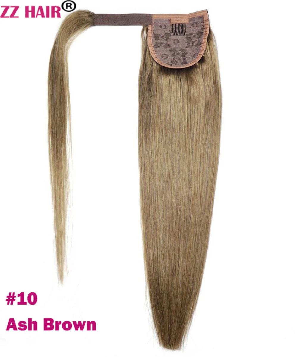 ZZHAIR 100% Human Hair Extensions 16"-26" Magic Wrap Around Ponytail 140g Clip In  Machine Made Remy Horsetail Stragiht