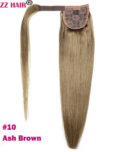 ZZHAIR 100% Human Hair Extensions 16"-26" Magic Wrap Around Ponytail 140g Clip In  Machine Made Remy Horsetail Stragiht