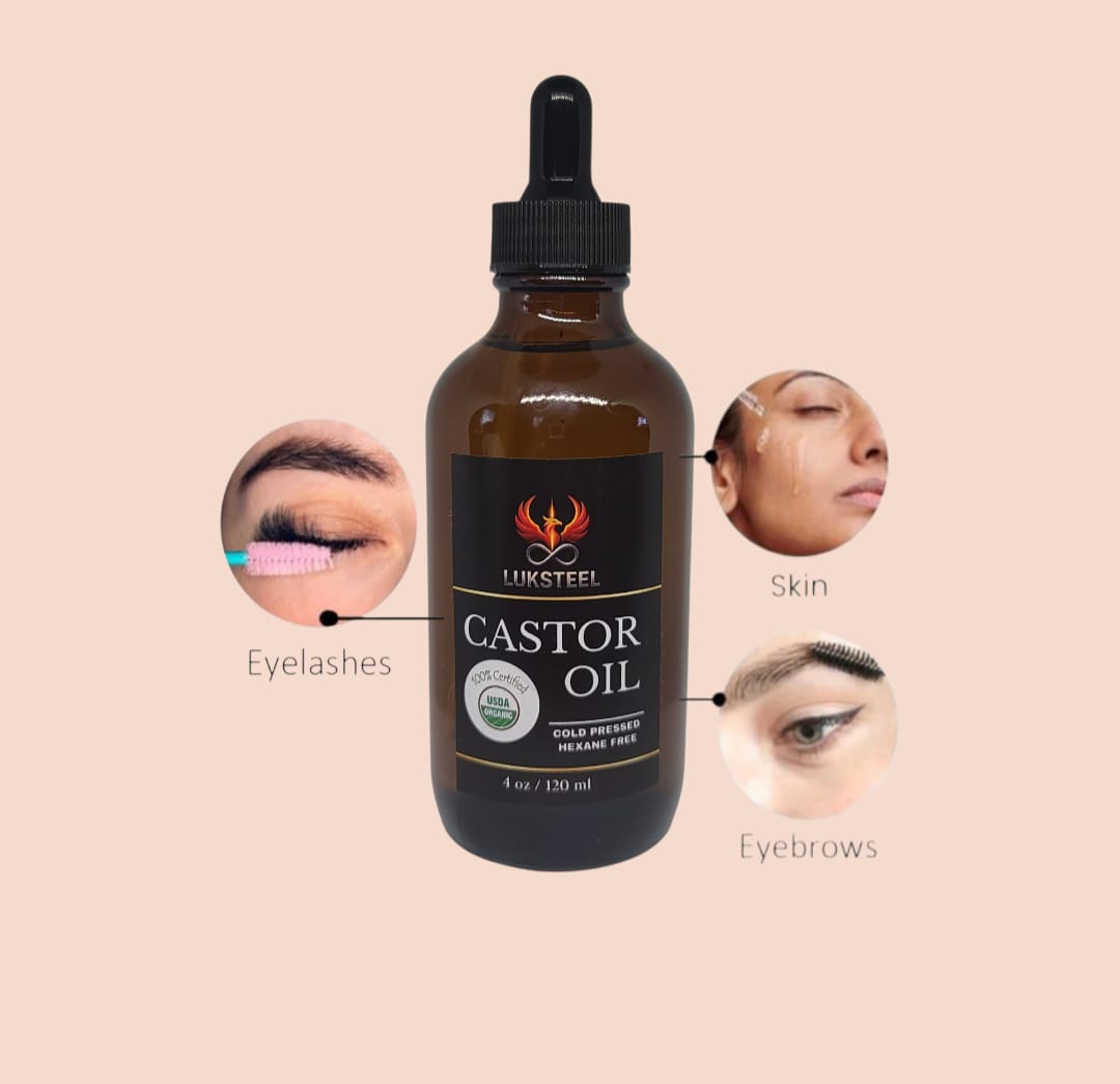 LUKSTEEL Organic Cold Pressed Castor Oil – 2 oz (60 ml)