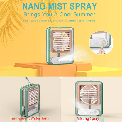 Portable Table Air Conditioner Humidifier Fan Rechargeable Misting Spray Office Fan Smart Lamp Oscillating Bladeless Fan