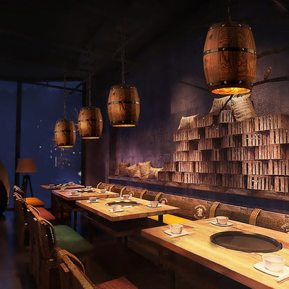 Erato - Hanging Wooden Wine Barrel Light